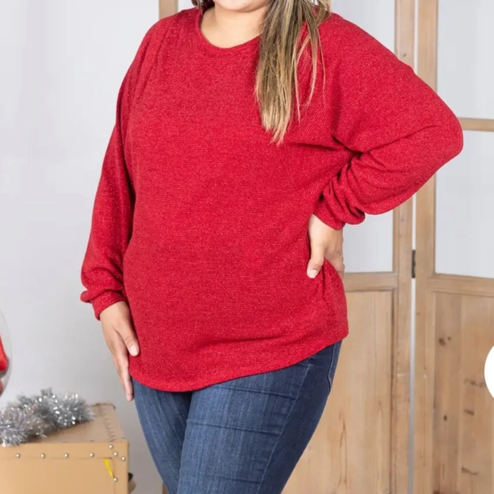 Christmas Holiday party Hesed shimmering ruby, long sleeve, dressy, top - Picture 9 of 11